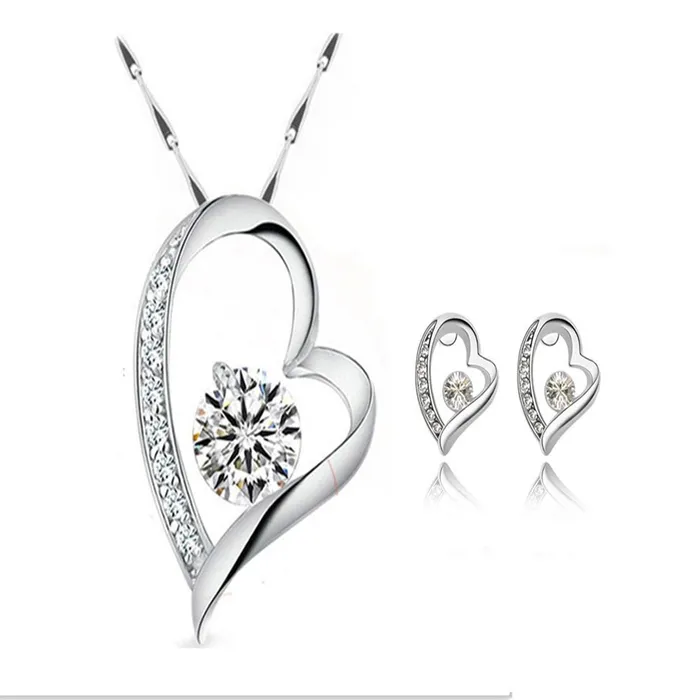 PreStyled Sets Yellow Chimes Yellow Chimes Moxie Collection Adorable Heart 18K White Gold Plated Crystal Pendant Set for Women and Girls