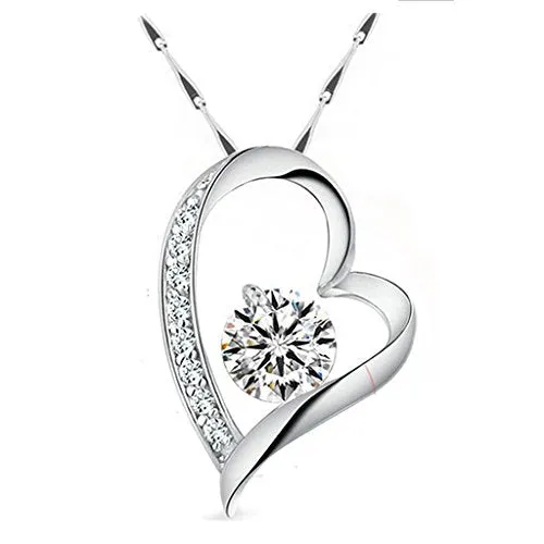 PreStyled Sets Yellow Chimes Yellow Chimes Moxie Collection Adorable Heart 18K White Gold Plated Crystal Pendant Set for Women and Girls