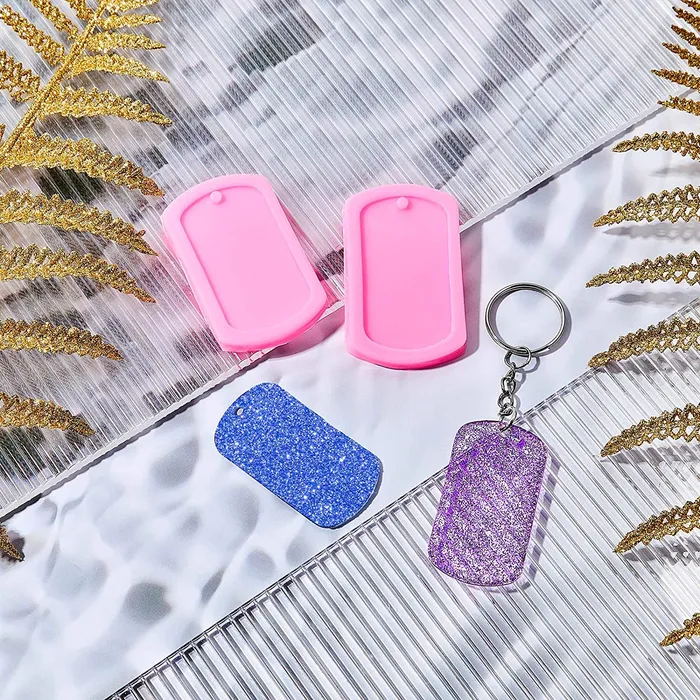Resin Art Hub Earrings Dog tag Shape Silicone Mold Keychain and Pendants
