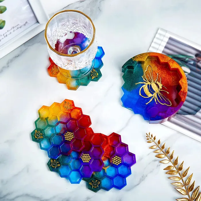 Resin Art Hub Earrings Honeycomb Coaster Set Silicone Mold