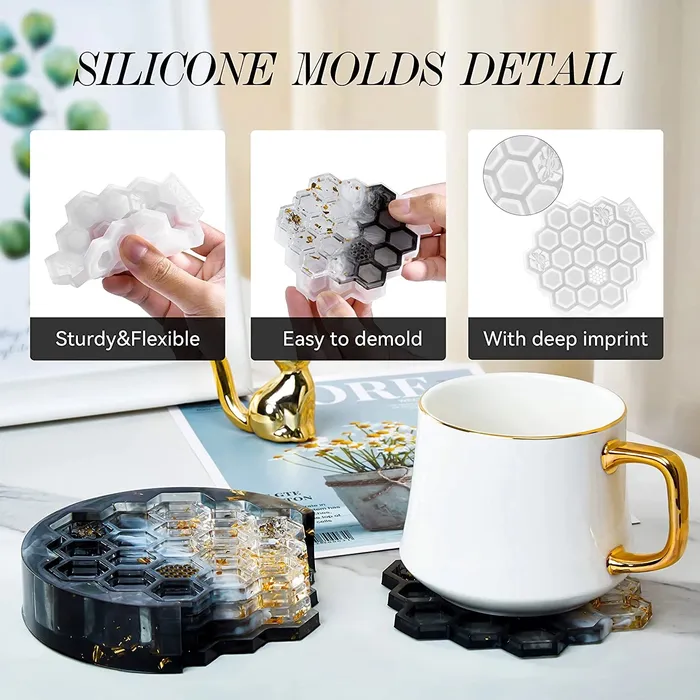 Resin Art Hub Earrings Honeycomb Coaster Set Silicone Mold