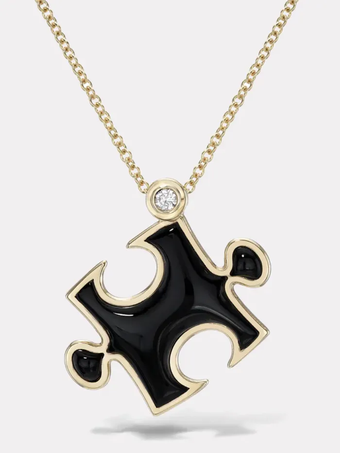 Retrouvai Necklaces INLAY IMPETUS PUZZLE PENDANT IN BLACK ONYX