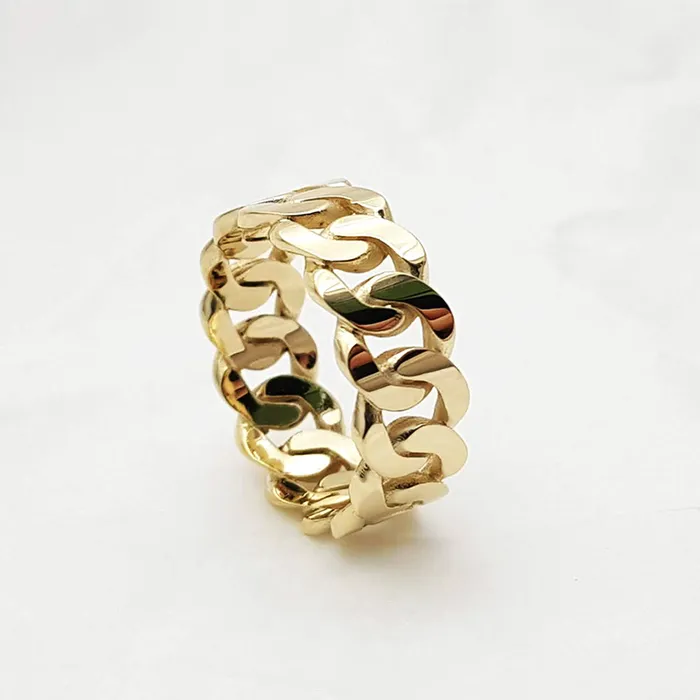 Rings carre dor 14k 18k gold cuban chain ring 1 M 8mm