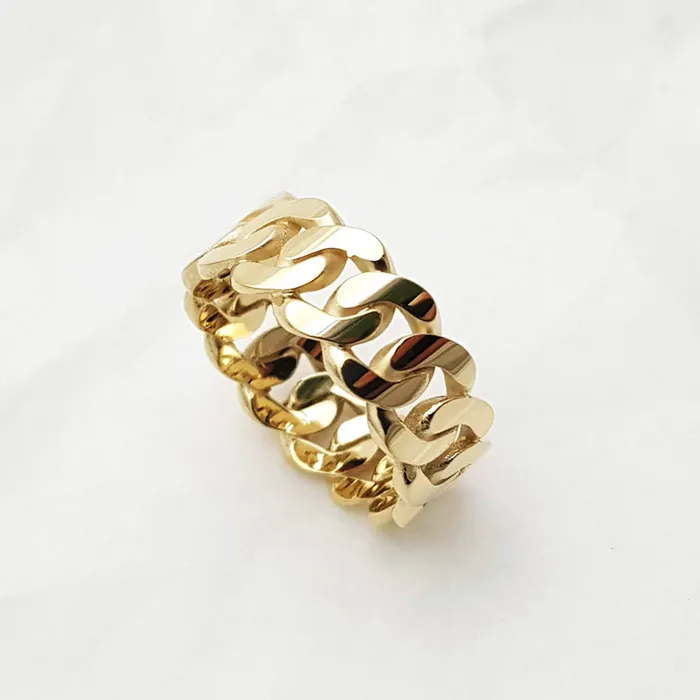 Rings carre dor 14k 18k gold cuban chain ring 1 M 8mm