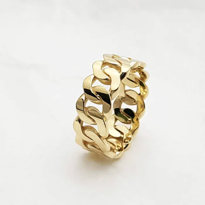 Rings carre dor 14k 18k gold cuban chain ring 1 M 8mm