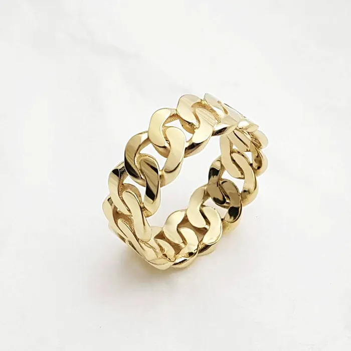 Rings carre dor 14k 18k gold cuban chain ring 1 M 8mm