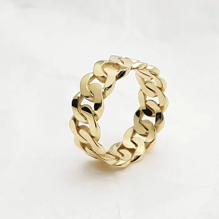 Rings carre dor 14k 18k gold cuban chain ring 1 M 8mm
