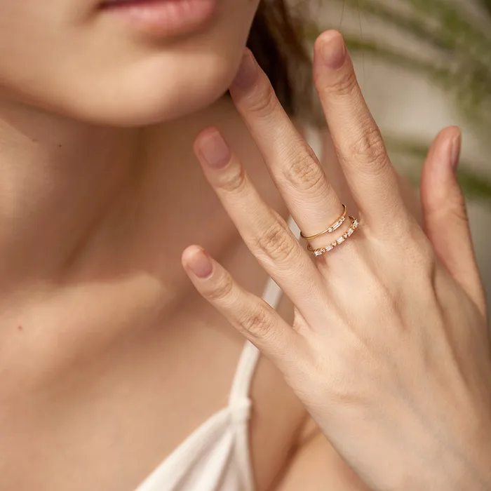 Rings LUNA Baguette and Round White Sapphire Band Ring AURELIE GI