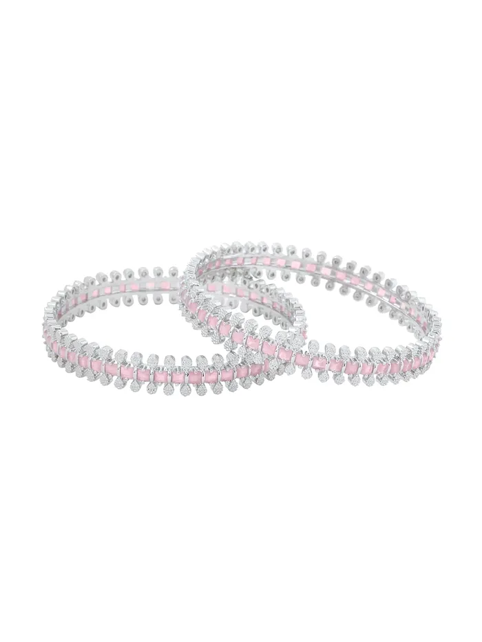 Rings Yellow Chimes AD Bangles Set Silver Rhodium Plated Bangle Set of 2 with Pink Stone Accents Birthday Gift for Women Rings Yellow Chimes AD Bangles Set Silver Rhodium Plated Bangle Set of 2 with Pink Stone Accents Birthday Gift for Women