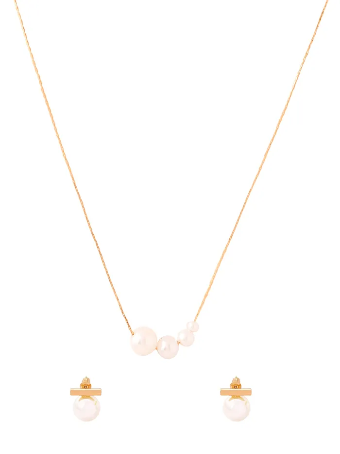 Rings Yellow Chimes Elegant Pearl Jewellery Set Necklace Earrings 25cm Chain Gold Plated White Pearls Rings Yellow Chimes Elegant Pearl Jewellery Set Necklace Earrings 25cm Chain Gold Plated White Pearls