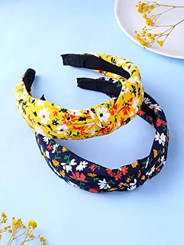 Rings Yellow Chimes Kairangi Hair Band for Women Girls 2 Pcs Headband for Women Knot Fabric Hair Band for Girls Twist Turban Headband Cross Knot Hair Bands Elastic