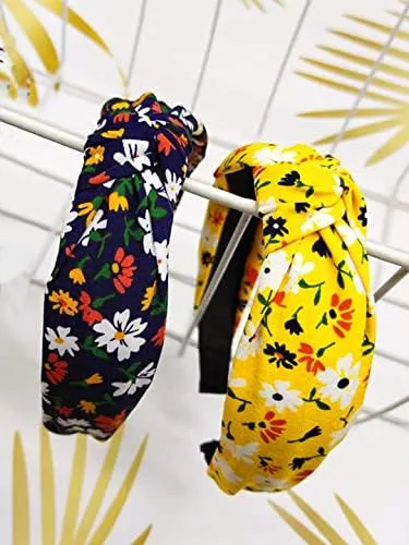 Rings Yellow Chimes Kairangi Hair Band for Women Girls 2 Pcs Headband for Women Knot Fabric Hair Band for Girls Twist Turban Headband Cross Knot Hair Bands Elastic