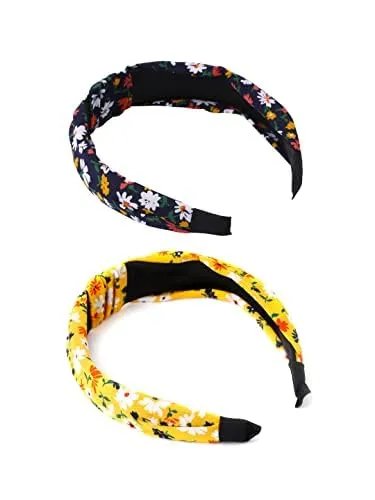 Rings Yellow Chimes Kairangi Hair Band for Women Girls 2 Pcs Headband for Women Knot Fabric Hair Band for Girls Twist Turban Headband Cross Knot Hair Bands Elastic