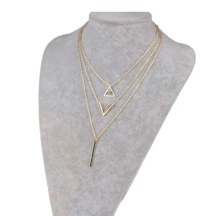 Rings Yellow Chimes Layered Necklace for Women Multi Layered Geometric Long Chain Necklace Crystal Gold Plated Choker Necklace for Women And Girls Yellow Chimes