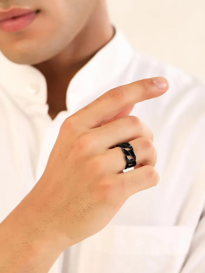 Rings Yellow Chimes Rings For Men and Boys Fashion Stainless Steel Band Ring Mens Black Link Chain Band Style Finger Ring for Boys Urban Charm Ideal Gift For Men and Boys Yellow Chimes