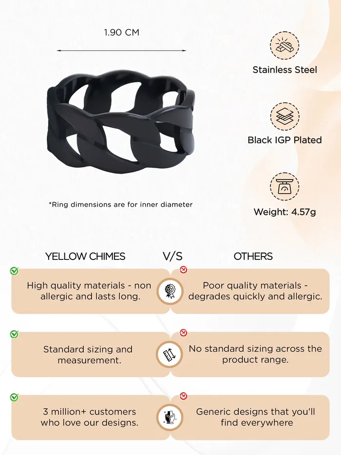 Rings Yellow Chimes Rings For Men and Boys Fashion Stainless Steel Band Ring Mens Black Link Chain Band Style Finger Ring for Boys Urban Charm Ideal Gift For Men and Boys Yellow Chimes