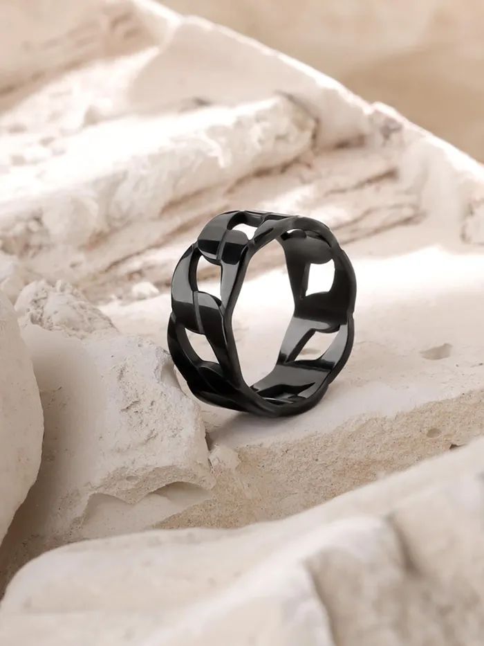 Rings Yellow Chimes Rings For Men and Boys Fashion Stainless Steel Band Ring Mens Black Link Chain Band Style Finger Ring for Boys Urban Charm Ideal Gift For Men and Boys Yellow Chimes