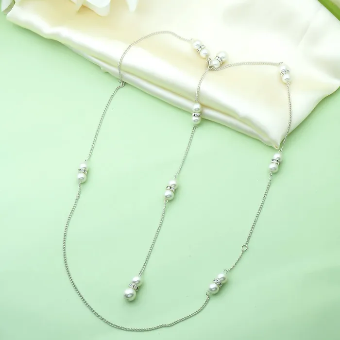 Rings Yellow Chimes Yellow Chimes Back Necklace For Women Gold Toned Pearl Beaded Body Chain With Necklace For Women and Girls