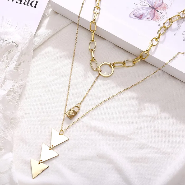 Rings Yellow Chimes Yellow Chimes Choker Necklace for Women Combo of 2 PCs Gold Plated Layered Thick Chain Heart Locket Choker Necklace for Women and Girls
