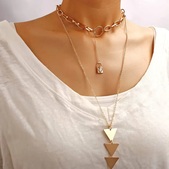 Rings Yellow Chimes Yellow Chimes Choker Necklace for Women Combo of 2 PCs Gold Plated Layered Thick Chain Heart Locket Choker Necklace for Women and Girls