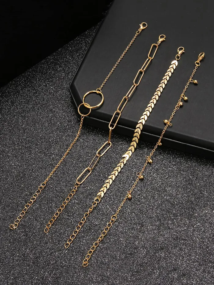 Rings Yellow Chimes Yellow Chimes Combo Bracelets for Women 4 Pcs Chain Links Gold Plated Multi Layered Bracelet Set for Women and Girls