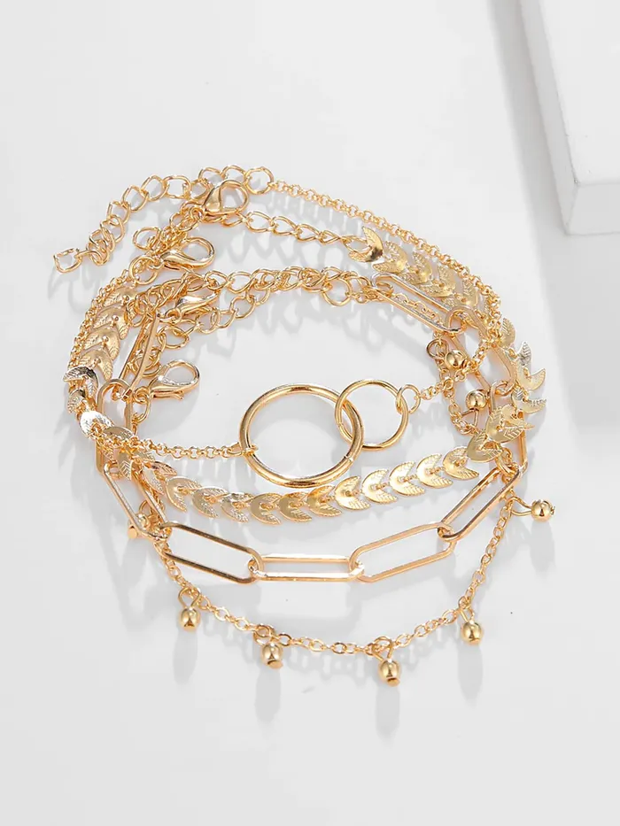 Rings Yellow Chimes Yellow Chimes Combo Bracelets for Women 4 Pcs Chain Links Gold Plated Multi Layered Bracelet Set for Women and Girls