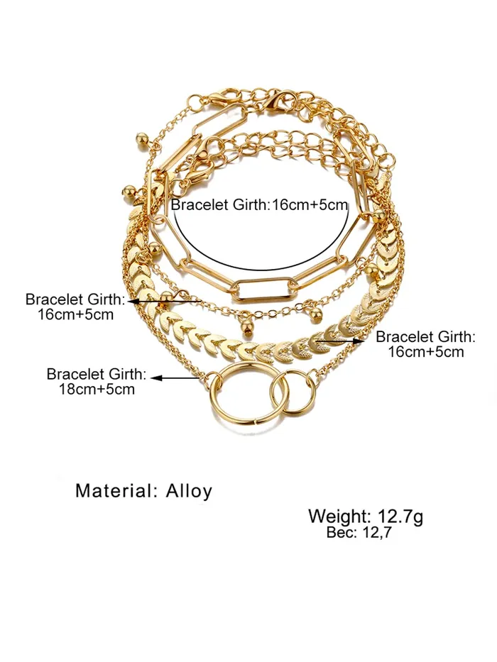 Rings Yellow Chimes Yellow Chimes Combo Bracelets for Women 4 Pcs Chain Links Gold Plated Multi Layered Bracelet Set for Women and Girls