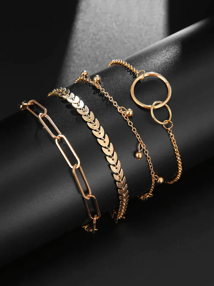 Rings Yellow Chimes Yellow Chimes Combo Bracelets for Women 4 Pcs Chain Links Gold Plated Multi Layered Bracelet Set for Women and Girls