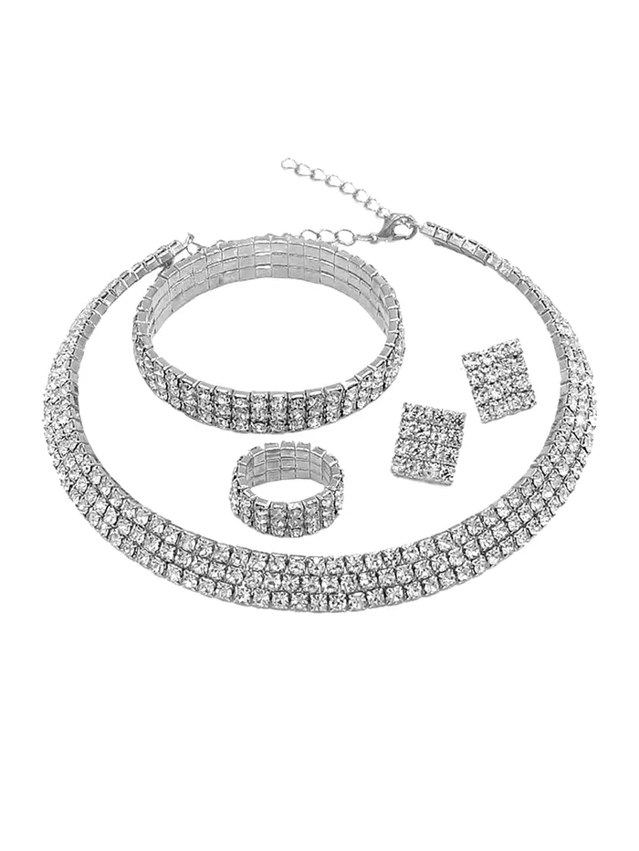 Rings Yellow Chimes Yellow Chimes Crystal Jewellery Set for Women Crystal Jewelry Set Silver Plated Choker Necklace Set with Earrings for Women and Girls Design 16