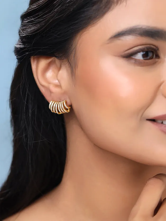 Rings Yellow Chimes Yellow Chimes Earrings for Women and Girls Studs for Girls Gold Toned Crystal Layered Stud Earrings Birthday Gift for girls and women Anniversary Gift for Wife
