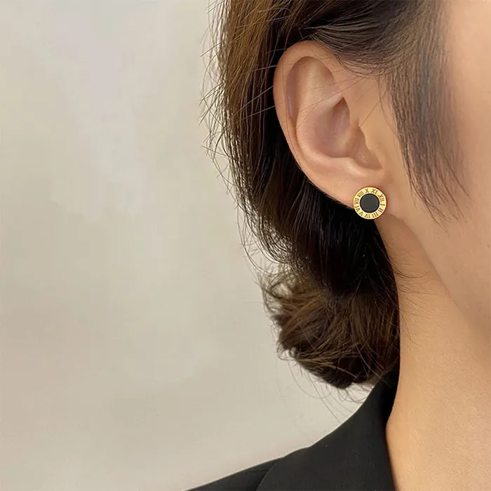 Rings Yellow Chimes Yellow Chimes Elegant Latest Fashion Gold Plated Stainless Steel Roman Numericals Engraved Stud Earrings for Women and Girls Medium YCFJER147ROMNGL