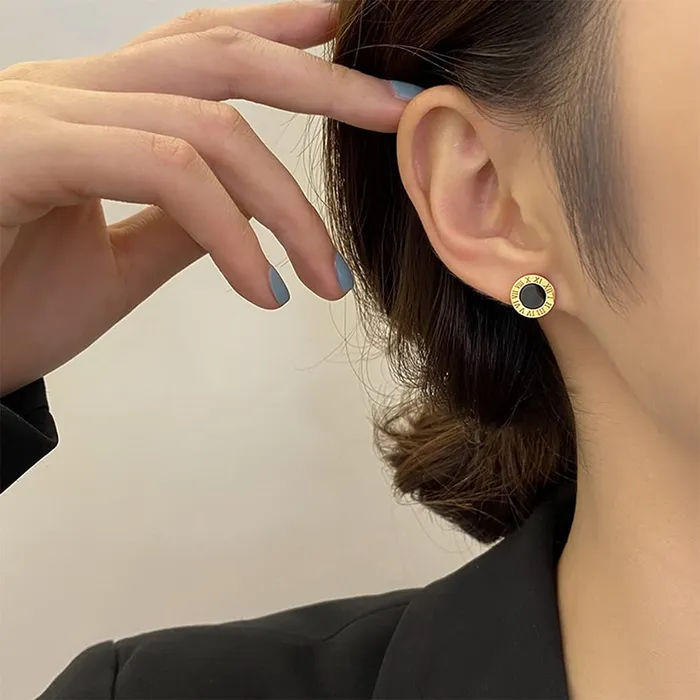 Rings Yellow Chimes Yellow Chimes Elegant Latest Fashion Gold Plated Stainless Steel Roman Numericals Engraved Stud Earrings for Women and Girls Medium YCFJER147ROMNGL