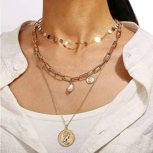 Rings Yellow Chimes Yellow Chimes Layered Necklace for Women 2 Pcs Combo Multilayer Gold Toned Crystal Drop Choker Necklace for Women and Girls