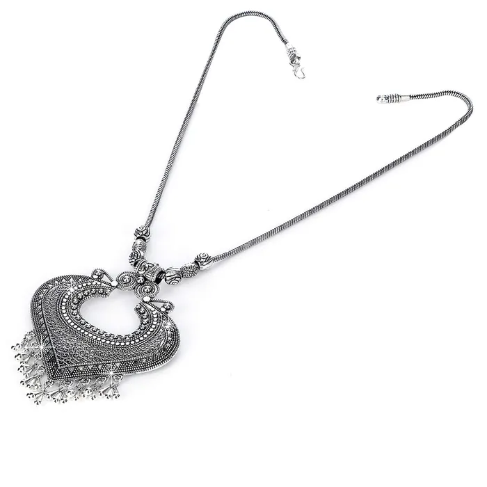 Rings Yellow Chimes Yellow Chimes Oxidized Silver Brass and Pendant Necklace Set for Women Girls Oxidised Silver