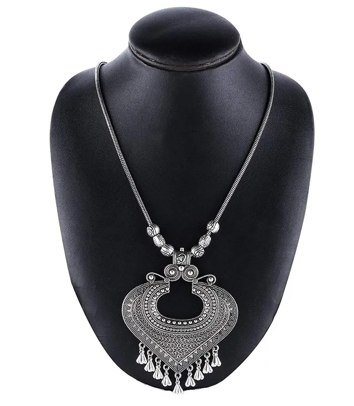 Rings Yellow Chimes Yellow Chimes Oxidized Silver Brass and Pendant Necklace Set for Women Girls Oxidised Silver