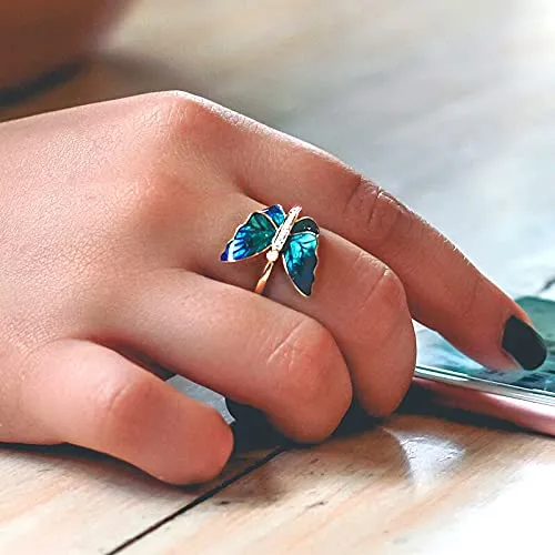 Rings Yellow Chimes Yellow Chimes Rings for Women Elegant Gold Plated Blue Butterfly Rings for Women and Girls Ring Design 1