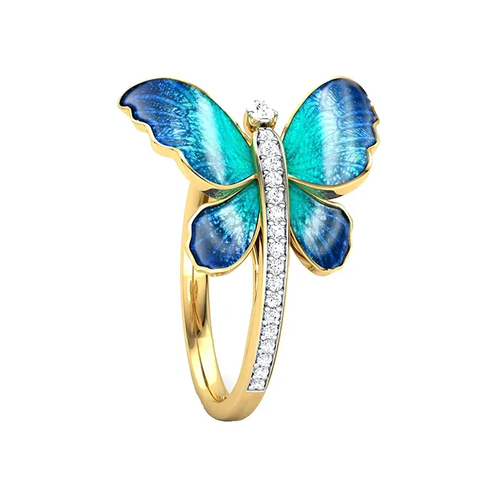 Rings Yellow Chimes Yellow Chimes Rings for Women Elegant Gold Plated Blue Butterfly Rings for Women and Girls Ring Design 1