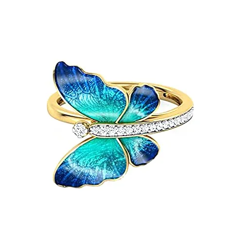 Rings Yellow Chimes Yellow Chimes Rings for Women Elegant Gold Plated Blue Butterfly Rings for Women and Girls Ring Design 1
