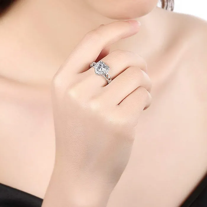 Rings Yellow Chimes Yellow Chimes Rings for Women Exclusive White Colored Stone Crystal Swarovski Collection Heart Shaped Silver plated Alloy Studded Ring for Women and Girls Size US 6