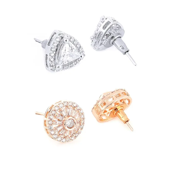 Rings Yellow Chimes Yellow Chimes Stud Earrings for Women ADAmerican Diamond Earrings Rose Gold Plated Combo of 2 Pairs Stud Earrings for Women and Girls