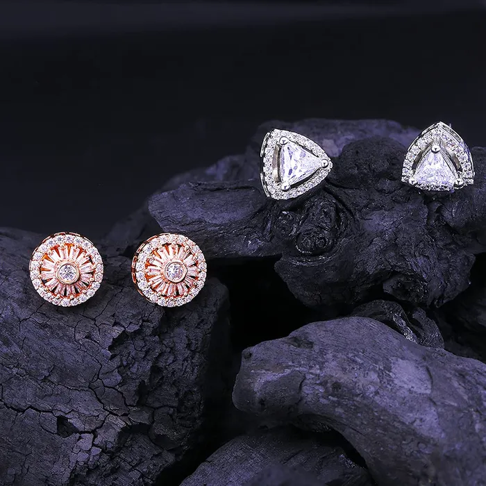 Rings Yellow Chimes Yellow Chimes Stud Earrings for Women ADAmerican Diamond Earrings Rose Gold Plated Combo of 2 Pairs Stud Earrings for Women and Girls