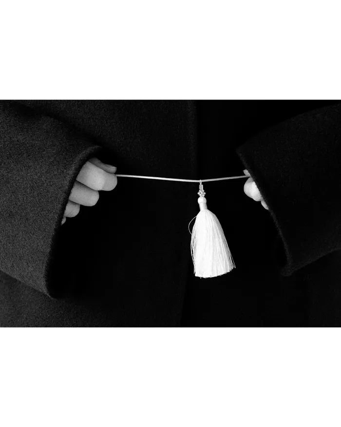 Silver Grape Ball Silk Tassel Necklace In White MYJN ATELIER Necklaces