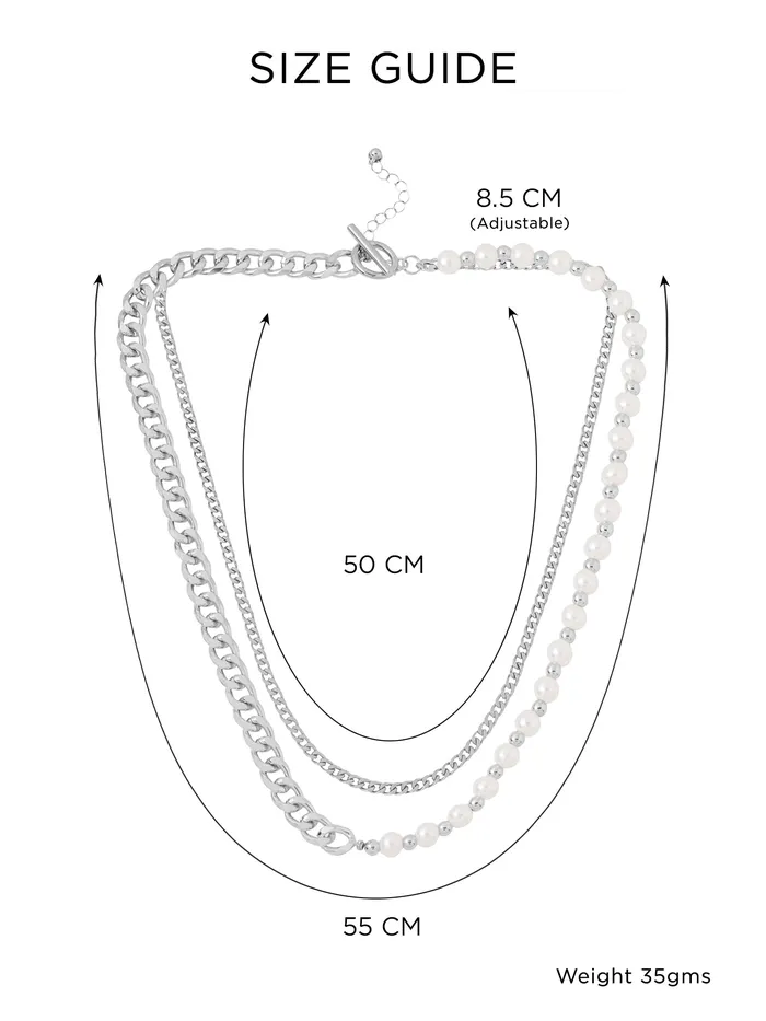Silver Pearl Chain Necklace Rhodium Plated Mens Accessory One Size Elegant Silver Yellow Chimes Necklaces