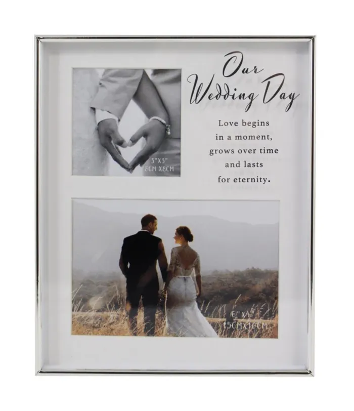 Splash Silver Plated 2 Pic Wedding Photo Frame Rings