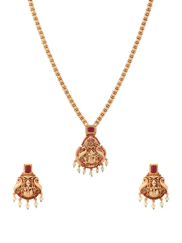Temple Jewellery Set Traditional Gold Plated Long Necklace For Women One Size Gold Yellow Chimes Necklaces Temple Jewellery Set Traditional Gold Plated Long Necklace For Women One Size Gold Yellow Chimes Necklaces