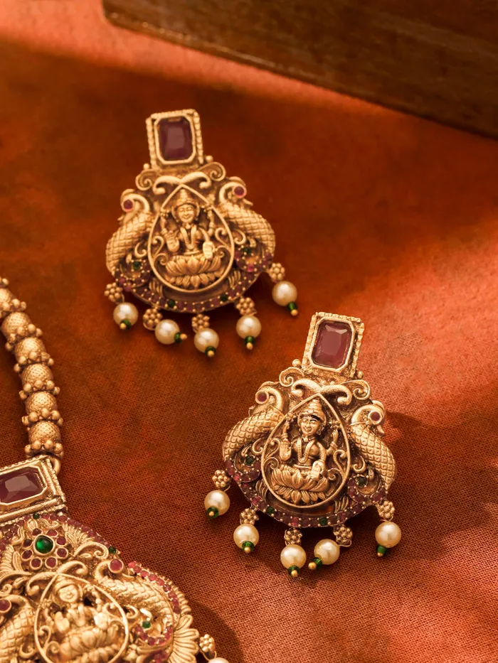 Temple Jewellery Set Traditional Gold Plated Long Necklace For Women One Size Gold Yellow Chimes Necklaces