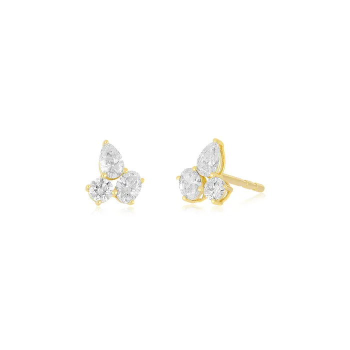 TRIPLE DIAMOND CLUSTER STUD EARRINGS ef collection Earrings