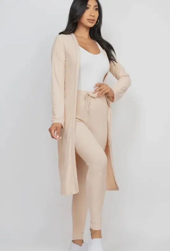 Vanilla Monkey Earrings Long Cardigan Leggings Set