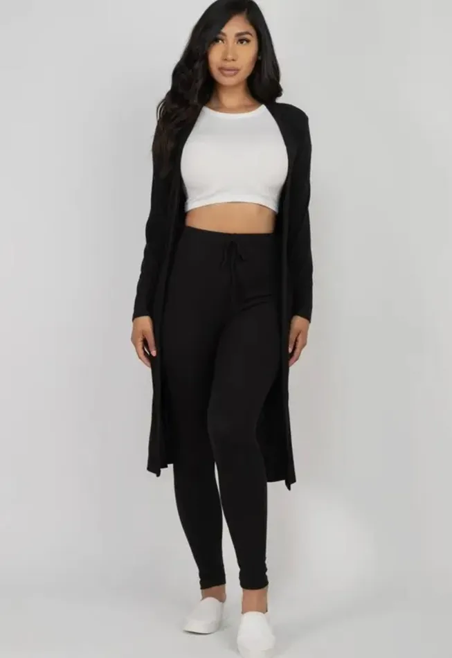 Vanilla Monkey Earrings Long Cardigan Leggings Set