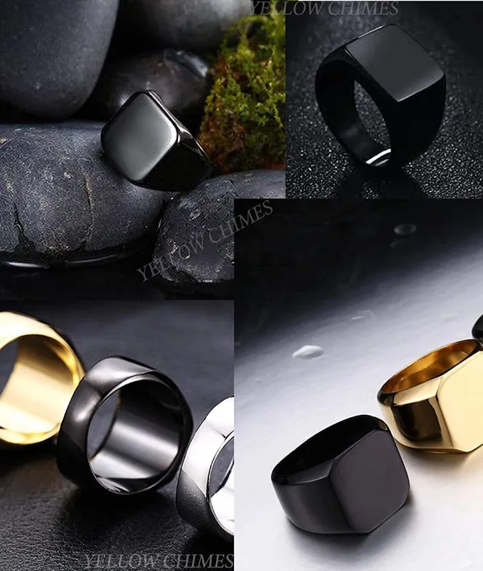 Watches Yellow Chimes Black Toned Ring For Men Pack of 1 Stainless Steel Band Ring Black Finger Ring for Boys Ideal Gift For Men and Boys Yellow Chimes